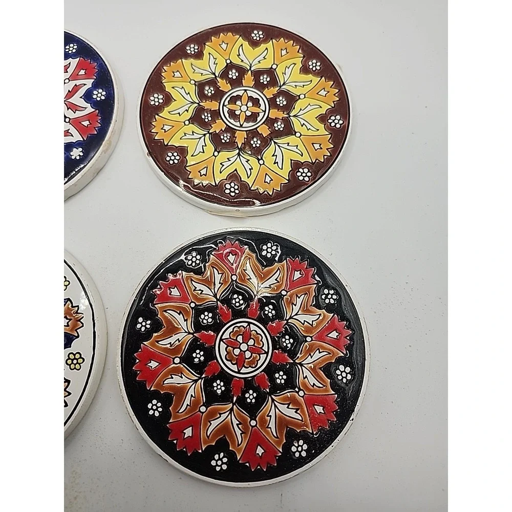GORGEOUS HANDMADE 6 COASTER‎ SET BY NIARCHOS MADE IN GREECE MARKED CERAMIC TILES